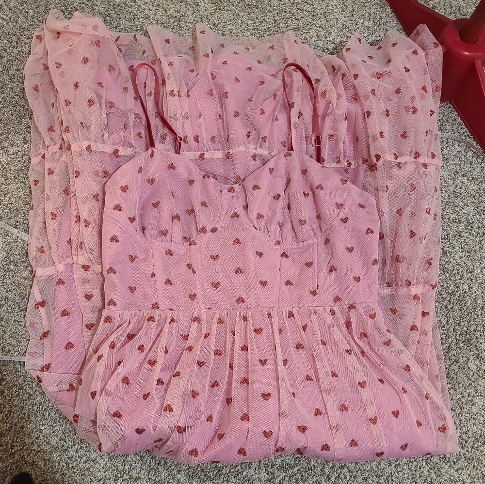 Betsey Johnson Pink Heart-Print Midi Dress - Picture 3 of 3